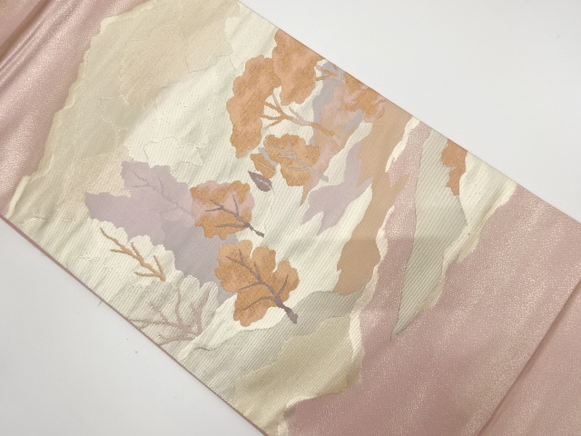 JAPANESE KIMONO / ANTIQUE FUKURO OBI / SILK / WOVEN MOUNTAINS & TREE